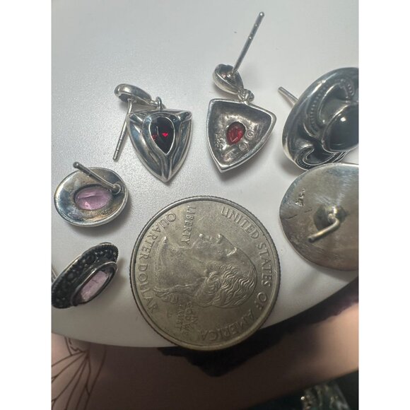 LOT of 3 Pairs of Sterling Silver Post Earrings with NO BACKS - Picture 3 of 5